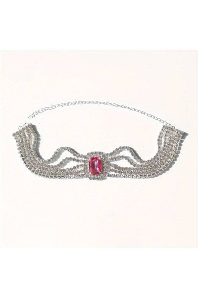 Flaner Paris Aksesuar Retro Trend Diamond Oval Crystal Necklace and Choker Set
