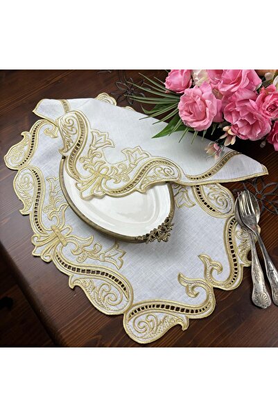 Hane7 Royal Gold Keten Delik İşi Amerikan Servis-Peçete