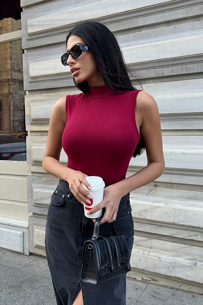 Bipantolon Set body pentru femei, fără mâneci, din 4 piese, roșu, alb și negru Claret