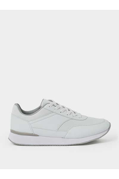 Styli Split Mesh Faux Leather Lace Up Sneakers