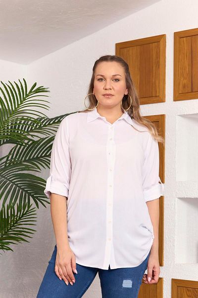 RMG Plus Size Ecru Shirt - Side Epaulettes Detail