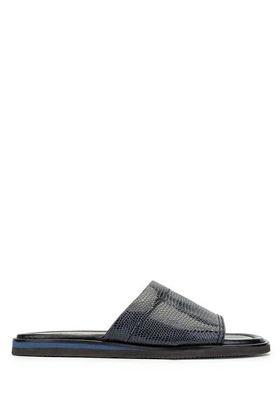 Tamer Tanca Navy Blue Genuine Leather Men's Flat Slippers