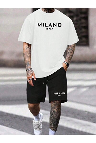 Hunors Sportswear & Company Milano Printed 2-Piece T-Shirt and Shorts Set - White and Black