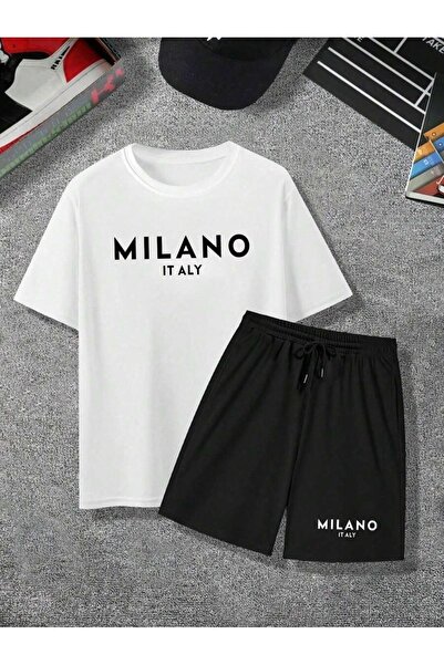 Hunors Sportswear & Company Milano Printed 2-Piece T-Shirt and Shorts Set - White and Black