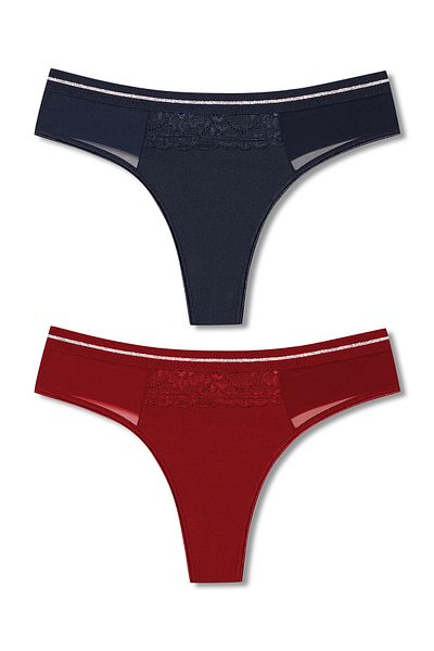 HNX Lace and Tulle Detailed 2 Piece Women's Thong Set