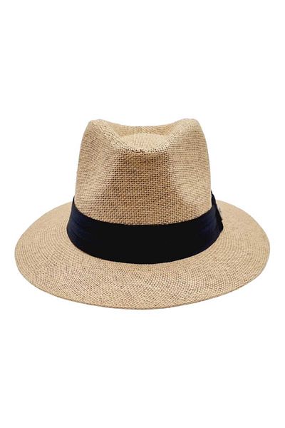 Mood Agenda Unisex Μαύρο Ψάθινο Καπέλο Fedora - Λεπτομερές ρίγες