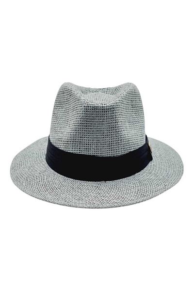 Mood Agenda Unisex Μαύρο Ψάθινο Καπέλο Fedora - Λεπτομερές ρίγες