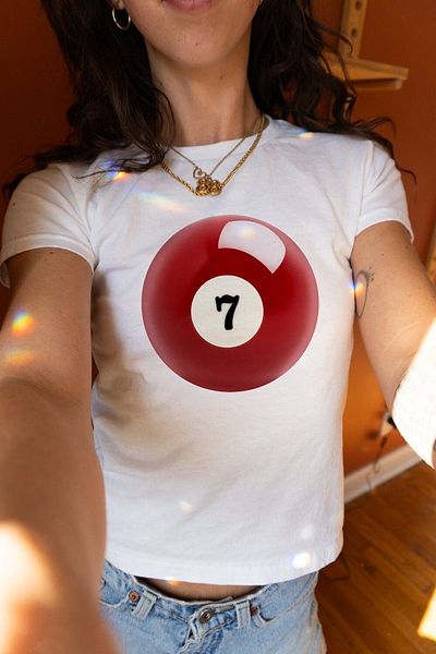 EFBUTİK Λευκό Κόκκινο 7 Ball Crop