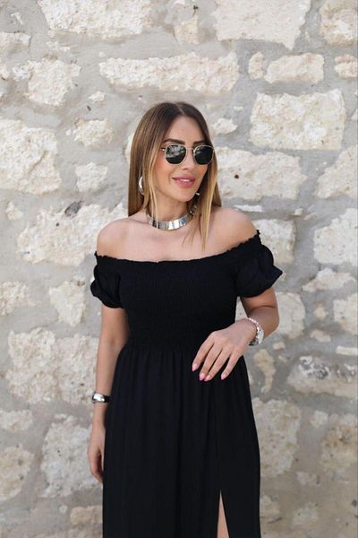 MADAME MELEK Guler Madonna - Rochie cu detaliu cu fante