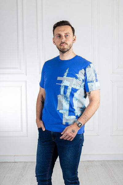 Sarar 0 Μπλουζάκι με στάμπα με γιακά Saks Blue - 100% βαμβάκι