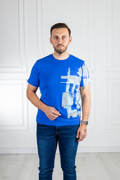 Sarar 0 Μπλουζάκι με στάμπα με γιακά Saks Blue - 100% βαμβάκι