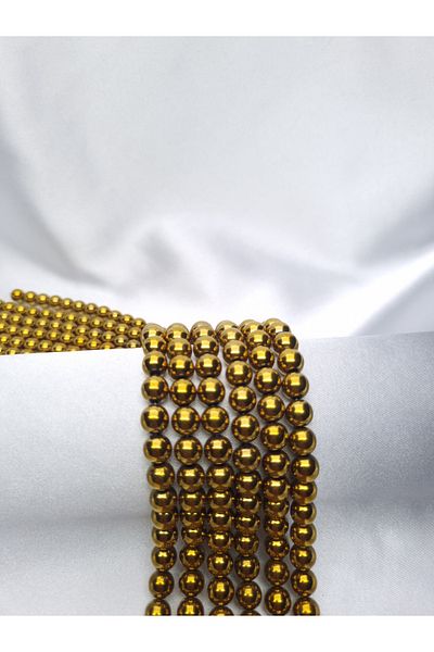 Yüksel Boncuk 8 mm Gold Color Hematite Natural Stone String