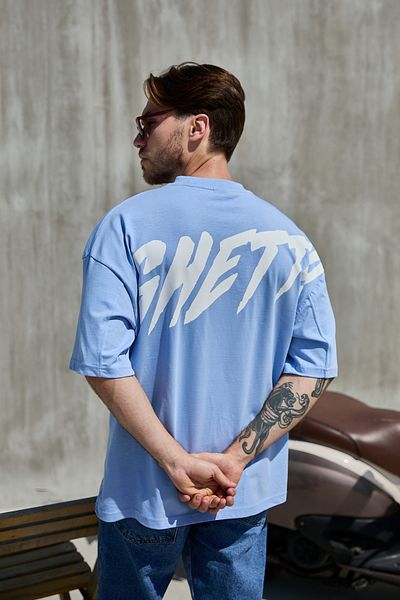 Ghetto off limits Tricou oversize Baby Blue - Imprimat Back Ghetto