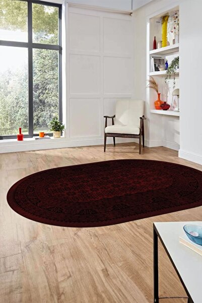 EY HOME Etnik Desen Baskılı Kaymaz Taban Yıkanabilir Modern Oval Yolluk Salon...