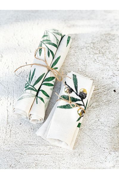 Allegorie.Co Olive Branch Hand Printed Tableware Napkin