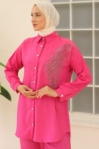 benguen Fuchsia 3870 Leaf Jewelled Linen Set