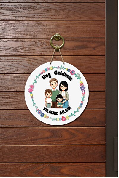 royalmoni Kapı Süsü Çiçekli .. Ailesine Hoş Geldiniz Ahşap Baskı Kişiye Özel ...