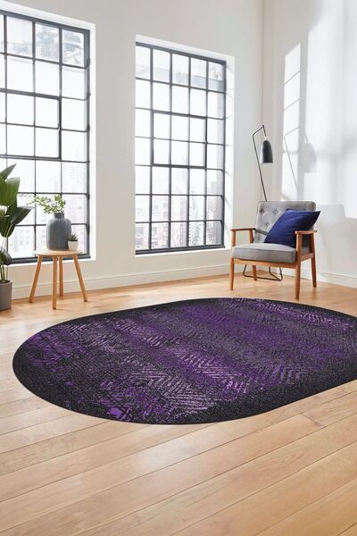 EY HOME Sade Modern Desen Dijital Kaymaz Taban Yıkanabilir Oval Yolluk Mutfak...