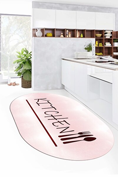 EY HOME Kitchen Yazılı Kaşık Çatal Bıçak Desenli Yıkanabilir Oval Yolluk Mutf...