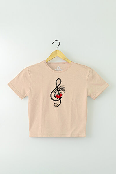 so cool Bež Skraćeni kroj T-shirt - Nota i ključ Sol Štampano Ženska dječja m...