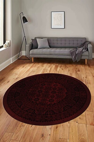 EY HOME Etnik Desen Baskılı Kaymaz Taban Yıkanabilir Modern Yuvarlak Salon Ha...