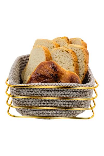 MiMW MimHome Gold - Stylish Wicker Knitted Square Corner Bread Basket, Stainless Metal, Multi-Purpose