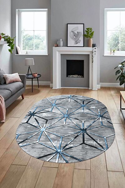 EY HOME 3D Printed Non-Slip Base Washable Modern Oval Runner Hallway Kitchen ...