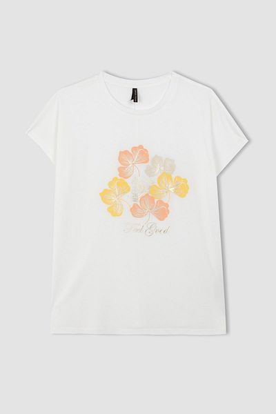 DeFacto Floral Printed Crew Neck Short Sleeve T-Shirt - C9528AX24SM