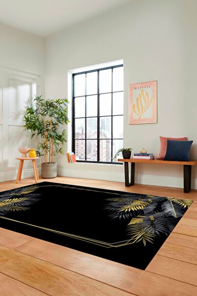 EY HOME Modern Yaprak Desen Dijital Kaymaz Taban Yıkanabilir Yolluk Mutfak Sa...