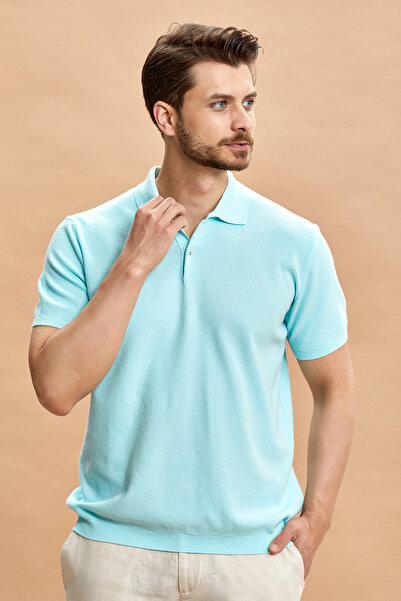 SMILE تي شيرت تريكو بياقة بولو للرجال - EARTY MINT
