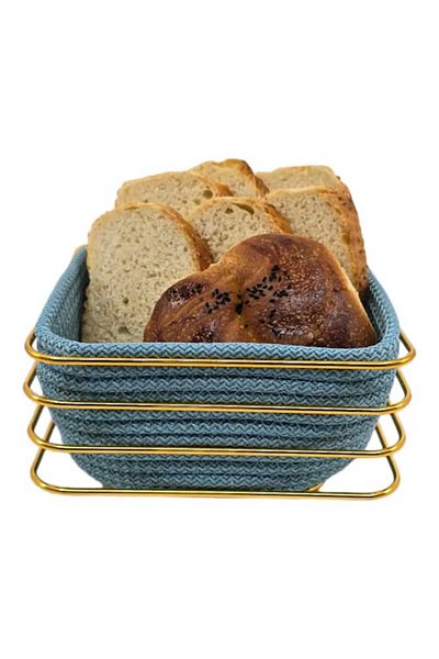 MiMW MimHome Gold - Stylish Wicker Knitted Square Corner Bread Basket, Stainless Metal, Multi-Purpose
