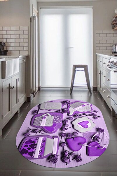 EY HOME 3D Kalp Fincan Motifli Kaymaz Taban Yıkanabilir Modern Oval Yolluk Mu...
