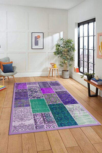 EY HOME Dijital Kaymaz Taban Yıkanabilir Patchwork Desen Yolluk Mutfak Salon Halısı