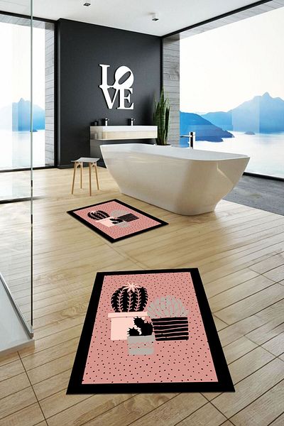 EY HOME Set de scaune de toaletă pentru baie dublă, lavabil, imprimat digital, cu model de flori de cactus, KLZT-22-PINK,