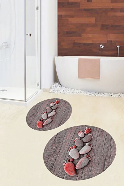 EY HOME Τρισδιάστατο ψηφιακό αντιολισθητικό μοτίβο ποδιών που πλένεται, διπλό στρογγυλό σετ καθίσματος τουαλέτας μπάνιου