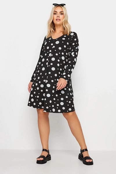 Stil Diva Plus Size V-neck Long Sleeve Polka Dot Print Dress303104