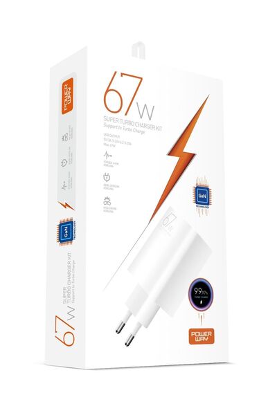 POWERWAY M67 Süper Turbo 67w Hızlı Şarj Adaptörü Gan Teknoloji Usb Şarj Başlı...