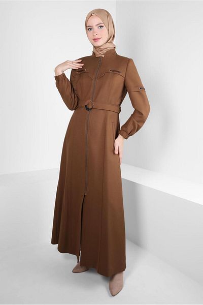Alvina Zippered Top Coat with Rubber Cuffs and Belt 10489