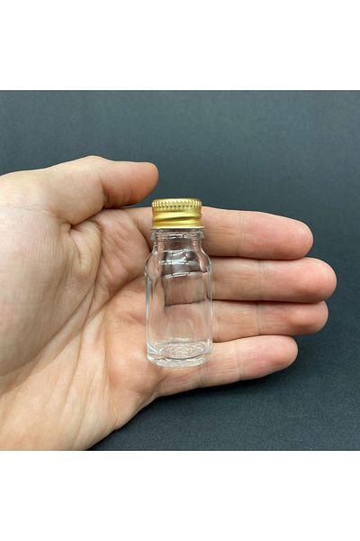 Juniberry 6 Pieces 10ml GOLD Transparent Mini Glass Shot Bottle with Metal Lid - with Plastic Lid, Multi-Purpose