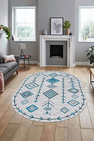 EY HOME İskandinav Dijital Kaymaz Taban Yıkanabilir Oval Yolluk Mutfak Salon ...