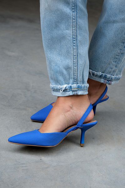 LAMİNTA Satin Mat Albastru Marin - Pantofi cu toc pentru femei Tubby