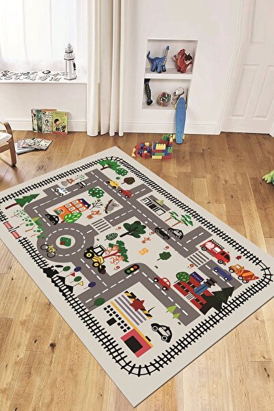 EY HOME Trafik Yollu Arabalı Yıkanabilir Eğlendirici Çocuk Odası Oyun Halısı