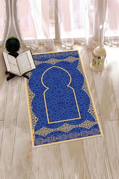 EY HOME Digital Printed Washable Stylish Motif Prayer Rug 70x130 Cm, Prayer Rug-16-blue,