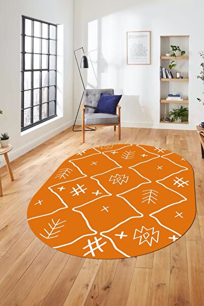 EY HOME Dijital Kaymaz Taban Yıkanabilir İskandinav Desen Oval Mutfak Yolluk ...