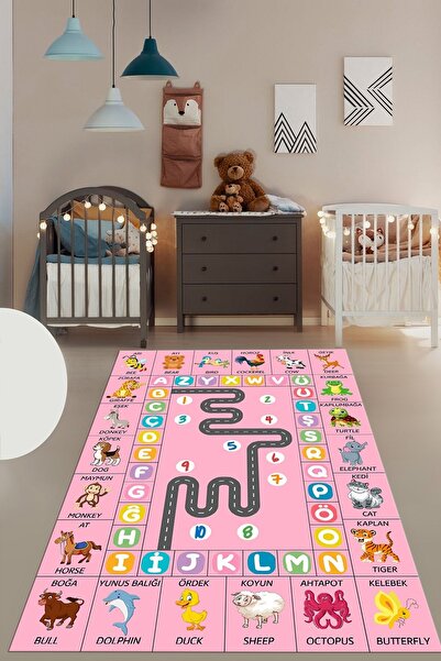 EY HOME İngilizce Harf VE Hayvan Temalı Eğitici Çocuk Odası Oyun Halısı