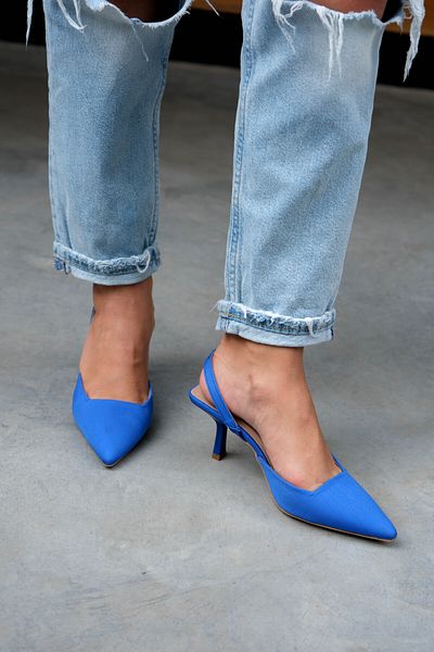 LAMİNTA Satin Mat Albastru Marin - Pantofi cu toc pentru femei Tubby