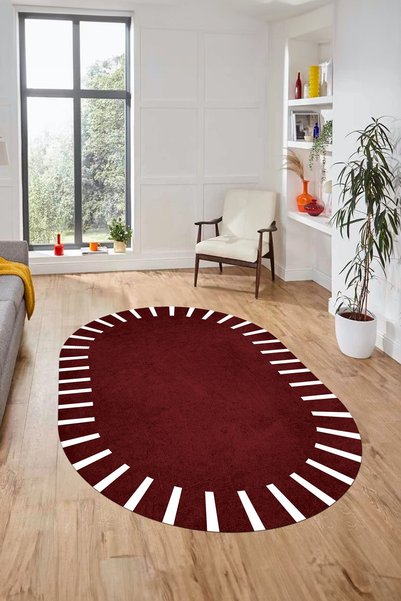EY HOME Şık Tasarım Yıkanabilir Kaymaz Taban Çerçeveli Yolluk Mutfak Oval Sal...