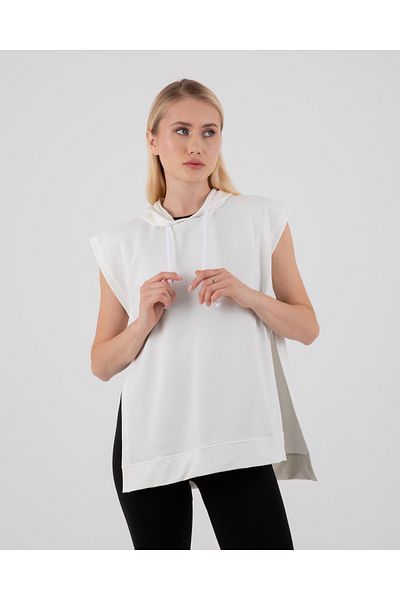 mirach Cream Loose Fit Cotton Maternity Sweatshirt - Open Side Buttoned Hooded Sleeveless Maternity Vest