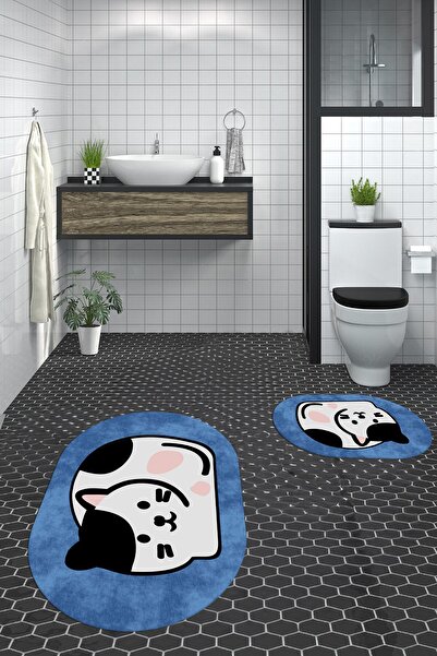 EY HOME 3D Digital Washable Non-Slip Cat Pattern Double-Sided Bathroom Rug Ma...