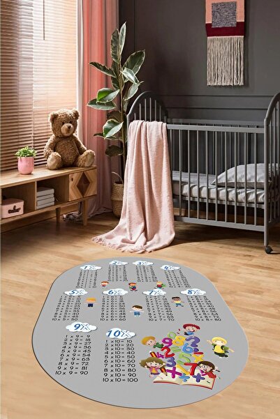 EY HOME Dijital Kaymaz Taban Yıkanabilir Çarpım Tablosu Desenli Oval Çocuk Od...
